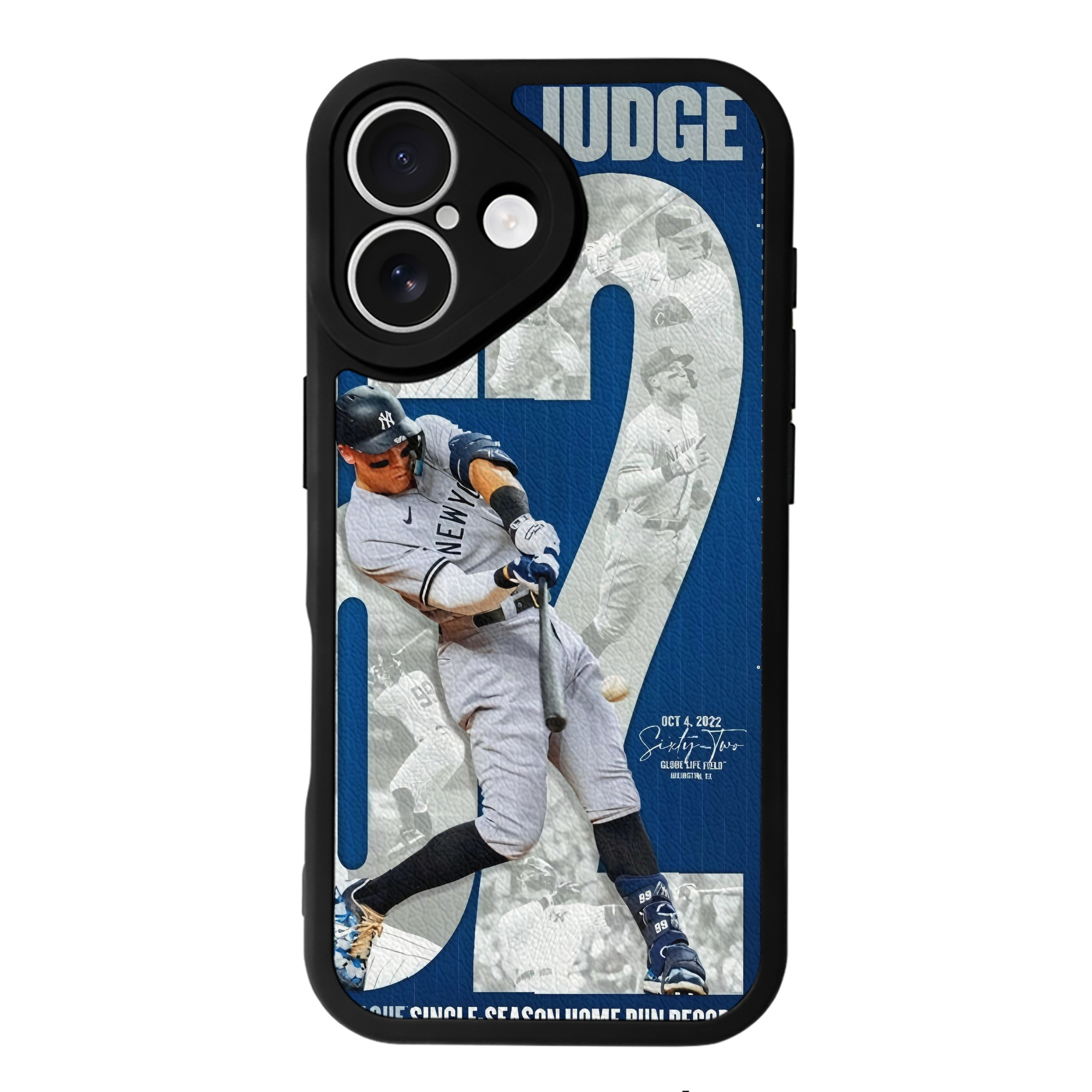 Aaron Judge AL Single Season 62  Home Run Record IPhone 16 Silicone Leather Case – UV Print, Lambskin Texture – Perfect Fit, Wireless Charging Compatible, Scratch Resistant, Precise Cutouts – Stylish Protection For IPhone 16
